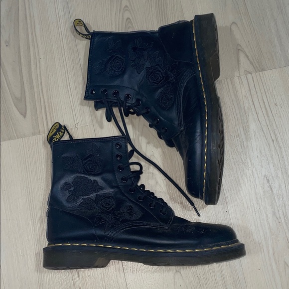 Dr. Martens Black Floral Combat Boots - Picture 2 of 11